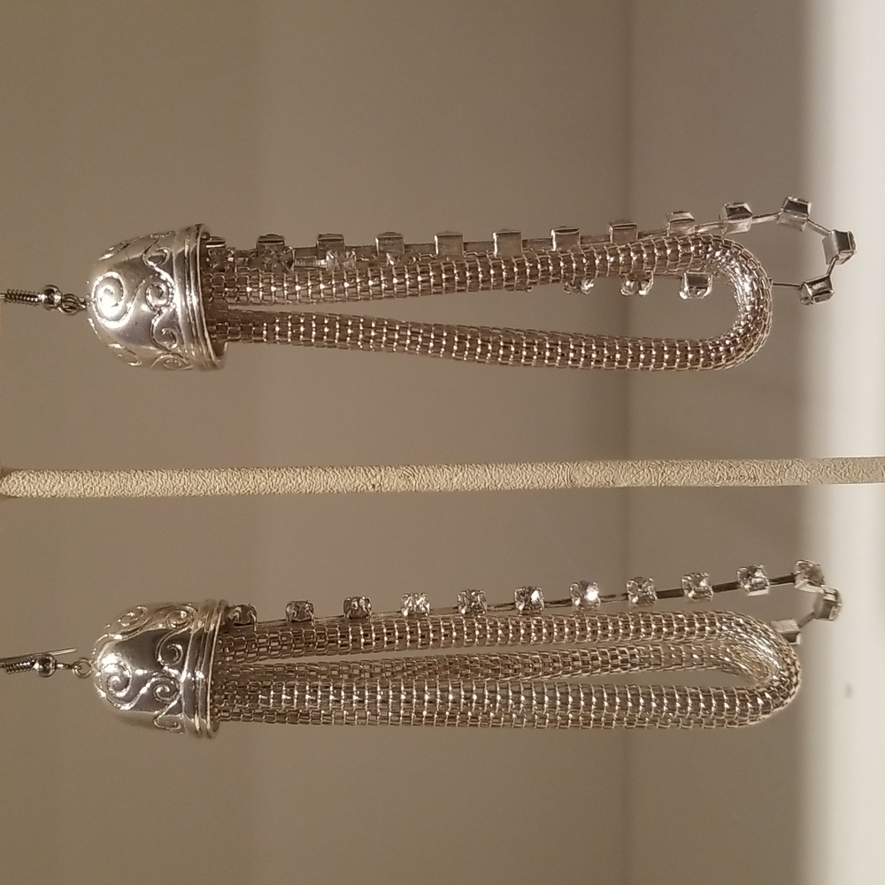 SILVER EARRINGS WITH DANGLING RHINESTONES - Picture 2 of 5